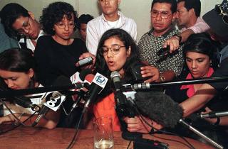 ANKLAGET ORTEGA FOR VOLDTEKT: Ortegas stedatter Zoilamerica Narvaez Murillo har kommet med alvorlige anklager mot presidenten. Det dreier seg om 15 �rs misbruk. Ortega, som benekter anklagene, adopterte henne da han giftet seg med Rosario Murillo. Ortega har immunitet og saken er n� foreldet. Foto: AFP/Rodrigo ARANGUA