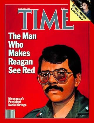 FORHATT I USA: Den r�de Ortega ble fors�kt styrtet av den kontrarevolusjon�re bevegelsen Contras, som fikk st�tte av USA. Dette er Times forside i 1986. Faksimile: WIKIMEDIA