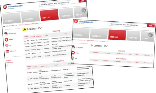 F�R OG ETTER: Frp har fjernet all utdanning fra CVen til Liv L�berg etter VGs avsl�ringer.