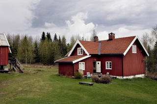 R�d stue i skogen: Roy Jacobsen bruker husmannsplassen i Nordmarka �ret rundt.