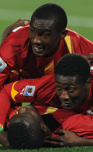 TIL KVARTFINALE: Ghaneserne er klar for kvartfinale etter 2-1 mot USA. Foto: Pedro Ugarte / AFP.