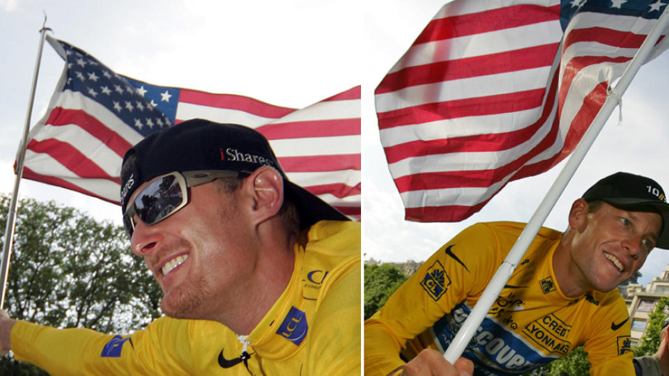 BR�DRE I BLODET: Floyd Landis (t.v) og Lance Armstrong (t.h) var lagkamerater fra 2001 til 2004. Landis hevder at Armstrong og sportssjef Johan Bruyneel drev med systematisk doping av sine ryttere i den perioden. Foto: Scanpix