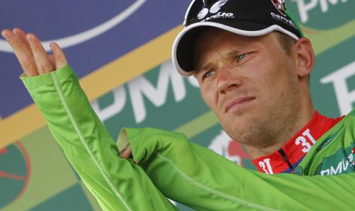 FORSATT GR�NN: Men Thor Hushovd har mistet mye av det gode forspranget han hadde i poengkampen. Foto: Christophe Ena, AP/Scanpix