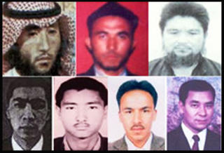 UIGURISKE JIHADISTER: Dette bildet frigitt i oktober 2008 viser �tte p�st�tte uigurske terrorister fra East Turkestan Islamic Movement (ETIM) i Kinas Xinjiang-provins, en gruppe som eksperter mener har b�nd til den mulige norske terrorcellen. ETIM ser ut til � ha blitt avviklet og erstattet av Turkestan Islamic Party (TIP). Foto: APF