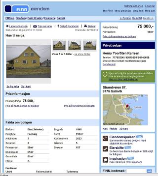 LANDETS RIMELIGSTE: Dette er landets rimeligste som for tiden er til salgs (juli 2010) Skjermdump: Finn.no
