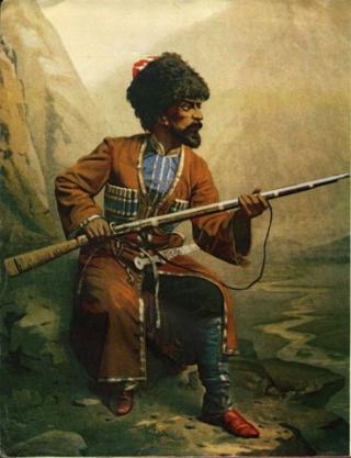 TJERKESSISK KRIGER: Fjellfolket ble kjent for sin harde motstand mot russerne. Fortsatt i dag sliter russerne med geriljakrigere i Kaukasus. Foto: WIKIMEDIA