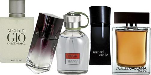FRA VENSTRE: Armani Aqua di Gi� pour home, Boss Boss Soul, Hugo Boss Hugo, Armani Code, Dolce og Gabbana The one for men. Foto: Produsenten.