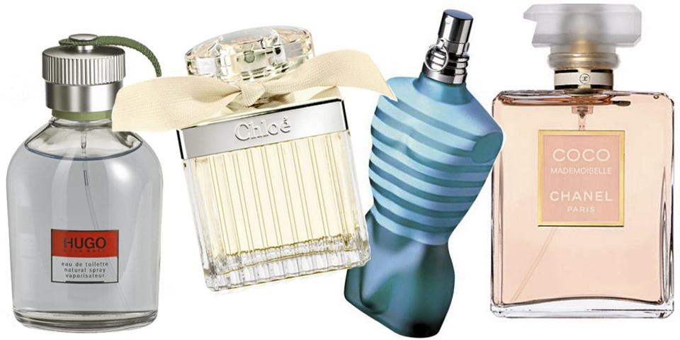 FRA VENSTRE: Hugo Boss Hugo, Chlo� Chlo� edp, Jean Paul Gaultier Le Mal, Chanels Coco Mademoiselle edt. Foto: Produsenten.