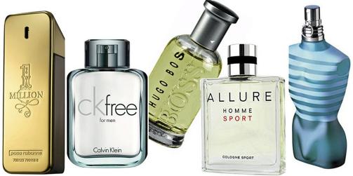 FRA VENSTRE: Paco Rabanne One Million,Calvin Klein ck Free, Boss Boss Bottled,Chanel Allure Homme Sport, Jean Paul Gaultier Le Mal. Foto: Produsenten.