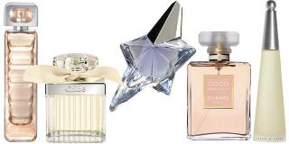 FRA VENSTRE: Boss Boss Orange Woman, Chlo� Chlo� edp, Thierry M�gler Angel, Chanels Coco Mademoiselle edt, Issey Miyake L`eau d`Issey. Foto: Produsenten.