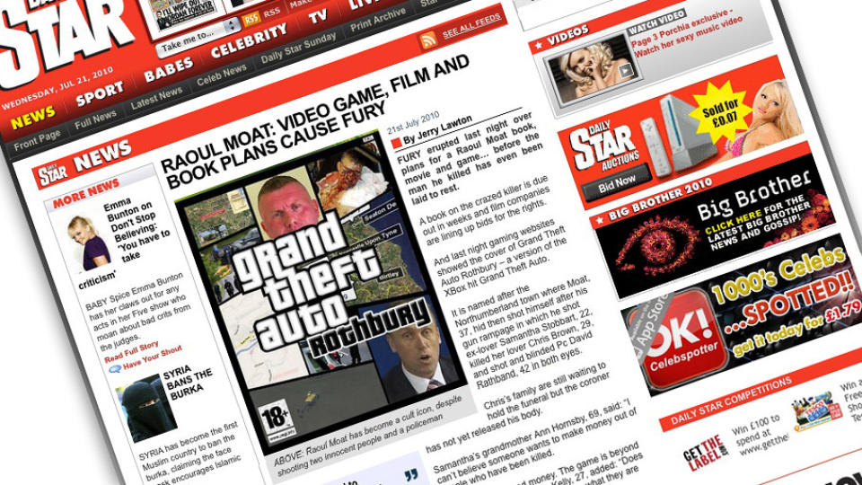 Foto: Faksimile The Daily Star gikk p� en smell da de skrev om et nytt Grand Theft Auto-spill, basert p� massakren i Rothbury for noen uker siden.
