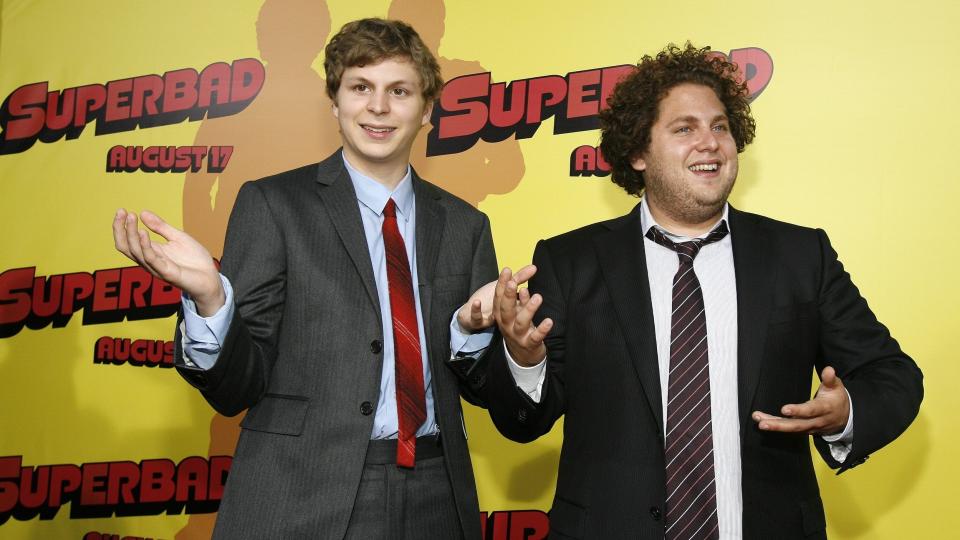 NY KOMEDIE:  Jonah Hill (t.h.) skal angivelig medvirke i den nye filmen. Her med kollega Michael Cera p� Superbad-premiere. Foto: Scanpix