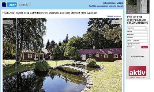 IDYLL FOR SALG; Lars Monsen vil selge den skjermede idyllen p� Jaren for 2 millioner. Foto: FAKSIMILE FINN.NO