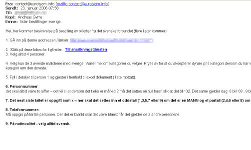 PUNKTVIS: Her er instruksen, sendt p� e-post fra 'contact@euroteam.info'.
