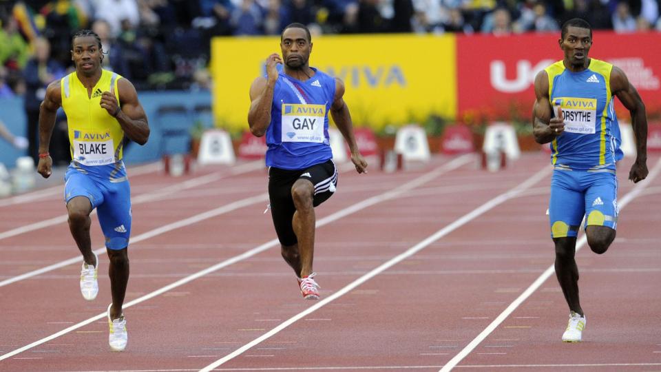 I KJEMPEFORM: Tyson Gay har prikket inn godformen og var utiln�rmelig p� kveldens 100 meter i London. Foto: AP Photo/Tom Hevezi