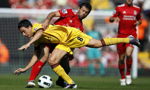 DEN SISTE KAMPEN: Det ble bare �n Liverpool-kamp p� Javier Mascherano denne sesongen, serie�pningen mot Arsenal (1-1). Foto: PHIL NOBLE/REUTERS