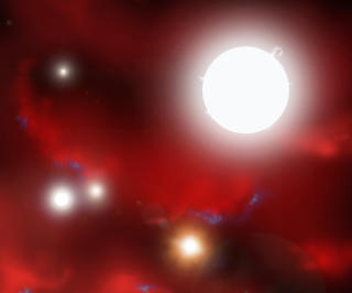 DET F�RSTE STJERNELYSET ETTER BIG BANG: Denne kunstneriske fremstilligen er er resultat av sofistikerte datasimuleringer som skal vise hvordan de f�rste stjernene i universet ble til. De bittesm� element�rpartiklene kan fortelle oss mer om hvordan det hele startet. Foto: REUTERS/David Aguilar