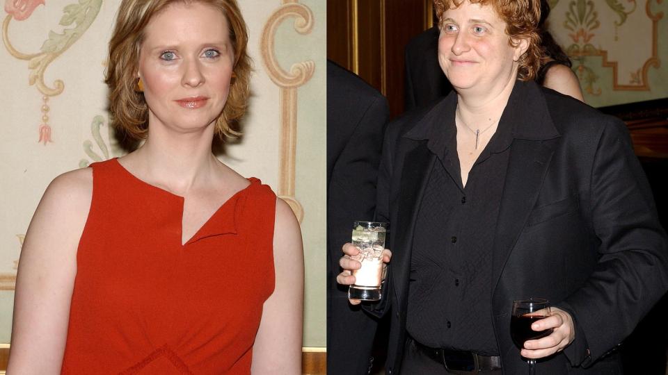 TYPISK REAKSJON: Forbauselsen bredte seg i sladderpressen da Cynthia Nixon fra Sex og singelliv ble sammen med den inntil da ukjente Christine Marinoni (t.h.). Hva i all verden s� Nixon i traktorlesba Marinoni, liksom?, skriver Siri Lindstad.Foto: Stella pictures