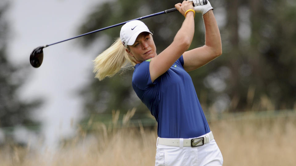 FEM BIRDIER P� SISTE RUNDE: Suzann Pettersen spilte seg opp til fjerdeplass etter en god dag p� golfbanen. Foto: REUTERS/Steve Dykes