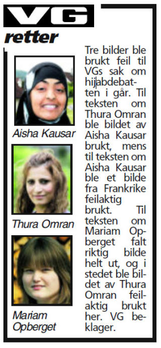 TRE GANGER BILDEROT: Hvem som er hvem etter VGs reportasjeserie om hijab i sommer er fortsatt uklart. Faksimile: VG