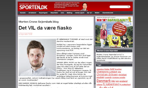 FIASKO: St�le Solbakken mener det var respektl�st av Morten Crone Sejersb�l � skrive det ville v�re en fiasko om FCK ikke slo ut RBK. Faksimile: sporten.dk