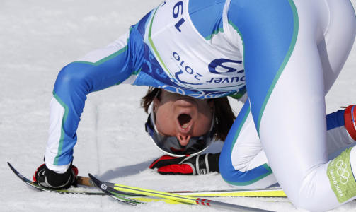 SMERTEFULLT: Slik s� Majdic ut etter b�de prolog, kvartfinale, semifinale og finale. Foto: AP Photo/Boris Minkevich