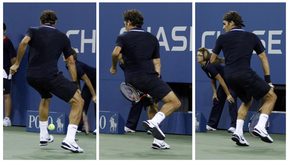 TENNISKUNST: Roger Federer leverte et nytt dr�mmeslag i US Open mandag. Foto: Lucas Jackson, Reuters/Scanpix