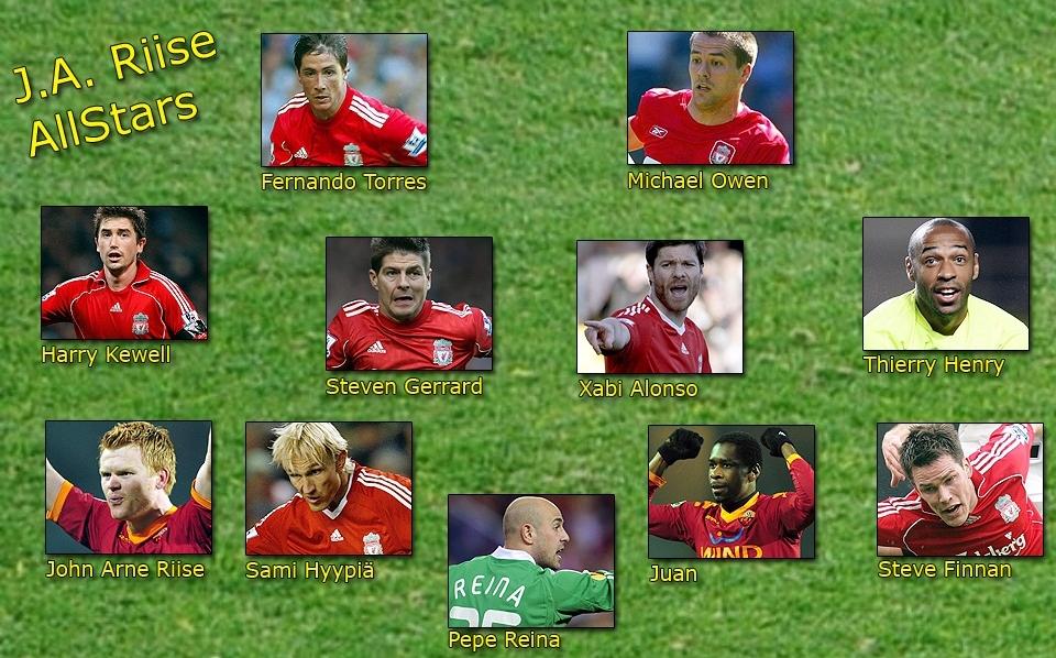 STOR LIVERPOOL-DOMINANS: John Arne Riise finner bare plass til �n av sine lagkamerater i Roma n�r han plukker ut ditt dr�mmelag av stjerner han selv har spilt med. Fotomontasje: Dagbladet.no