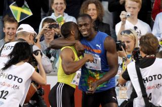 IKKE BESTEVENNER: Gay og Bolt.Foto: SCANPIX/EPA/NIKLAS LARSSON