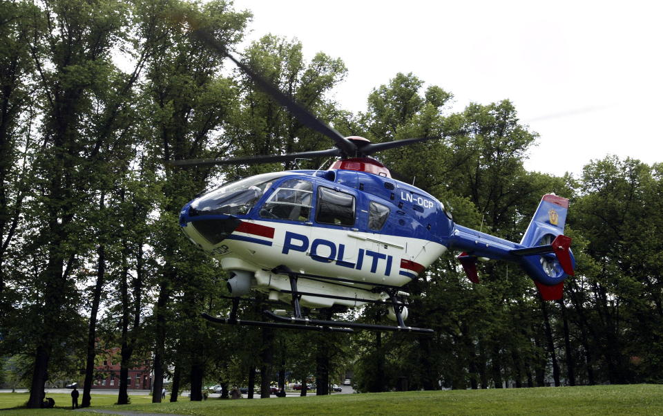 LETER FRA LUFTA: Oslo-politiet setter inn store ressurser p� � finne overgriperen, og har ogs� satt sitt avanserte helikopter inn i letingen. Foto: MORTEN HOLM/SCANPIX