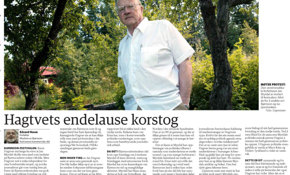 SVARER EDVARD HOEM: Bernt Hagtvet svarer p� Edvard Hoems innlegg i g�rsdagens Dagbladet.