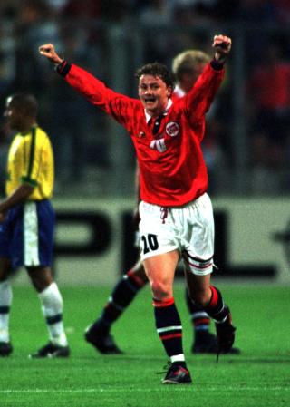 BESTE LANDSLAGSMINNE: Den seieren over Brasil i 1998 er Solskj�rs beste landslagsminne.  Foto: Scanpix