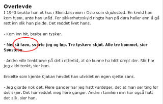 FAKSIMILE: Ett av 138 faen p� trykk i Dagbladet.no siste �ret. Her siteres krigshelten Gunnar S�nsteby.