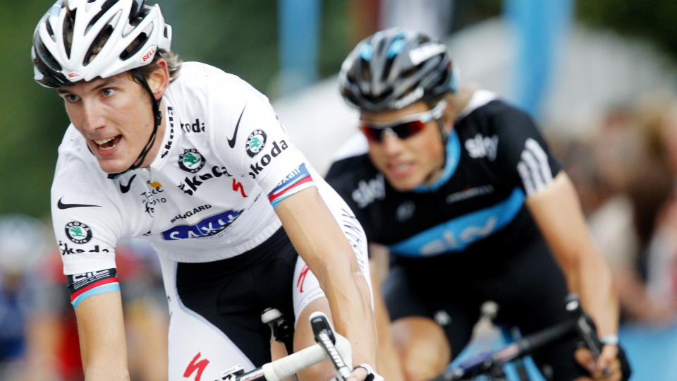 KASTET UT: Andy Schleck f�r ikke fullf�re Vuelta a Espa�a. Her sykler han med Edvald Boasson Hagen i Oslo Grand Prix. Foto: Kyrre Lien/SCANPIX
