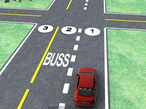 5. BILEN SKAL SVINGE TIL VENSTRE.
HVILKET FELT SKAL F�REREN VELGE?
a. Felt 1 b. Felt 2 c. Felt 3