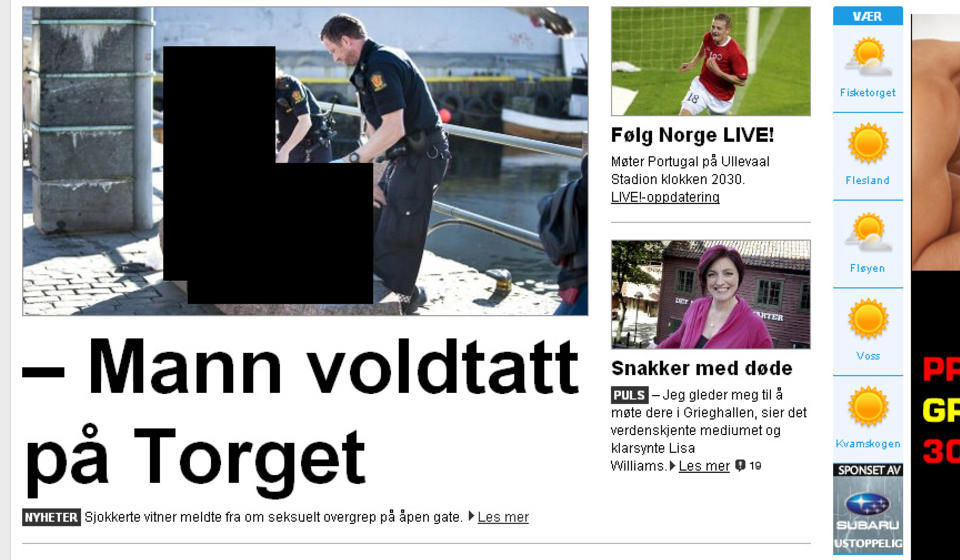 FAKSIMILE: BAs forside i kveld. Den svarte sladden er lagt p� av Dagbladet.no