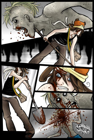 BLODIG: Slik ser det ut n�r Jenny moser zombier i sin egen strek. Faksimile: THE ZOMBIE HUNTERS