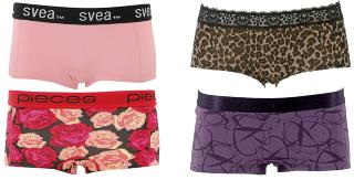 FRA VENSTRE: Svea (kr 165), Gina Tricot (kr 39), Pieces (kr 49), Pierre Robert (kr 99). Foto: Nelly.com, produsentene.