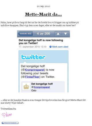 FOLLOWERS: Sexbloggen og Kronprinsparet f�lger hverandre p� Twitter. Foto: flinkepiker.org