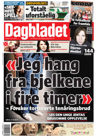 �JEG HANG FRA BJELKENE I FIRE TIMER�: Dagbladets f�rsteside Fredag 13. April 2007