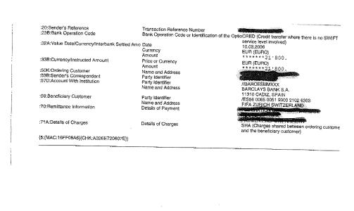 THE PROOF: Paid by Euroteam, received by FIFA. Hidden away in Spain. THE PROOF: Paid by Euroteam, received by FIFA. Hidden away in Spain.