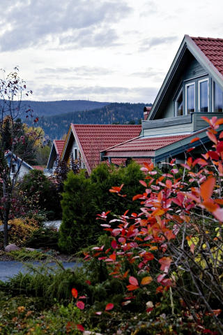 Fin beliggenhet: Med 13 eneboliger og ett felleshus, samlet i et tun p� Kongsberg, kan ikke beboerne klage p� utsikten.