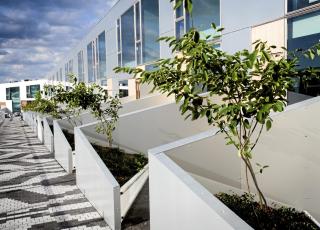 RETTE LINJER: Det er rette og klare linjer b�de inne i bygget og utenfor. FOTO: 8tallet.dk