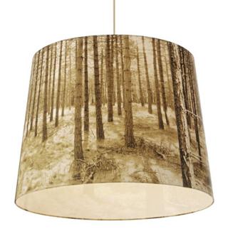 LAMPE:< B�de motiver og farger fra skogen er siligt i innredningen. FOTO: Produsenten