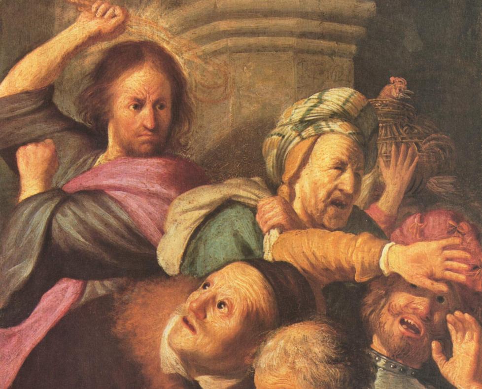 MEIR PENGAR ENN SEX: Jesus hevda pengevekslarane hadde gjort huset til far hans til ei r�verhole og dengde dei ut av tempelet, her p� biletet m�la av Rembrandt fr� 1626. Trass i denne motviljen mot praktisk �konomi brukte han ofte finansielle vendingar n�r han fortalde om himmeriket, skriv Solveig Aareskjold.