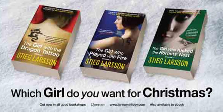 KONTROVERSIELL: Denne reklamen har f�tt Stieg Larssons enke til � reagere. Foto: Skjermdump/Quercus Books
