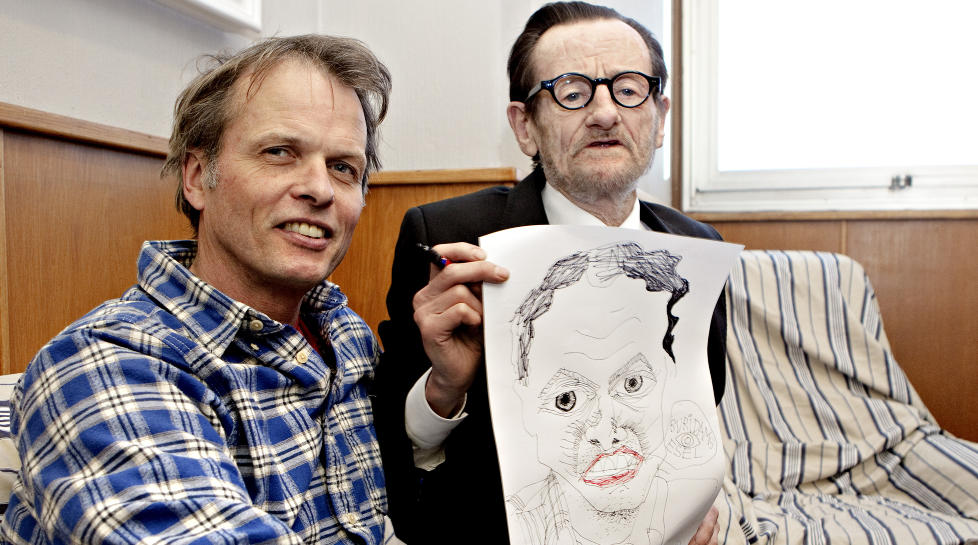 FORORD: Terje Brofoss, alias Pushwagner tegnet Erling Kagge under pressekonferansen der Pushwagner presenterte sitt forord til den klassiske romanen �Nattens �mhet� av F. Scott Fitzgerald. Foto: Lars Eivind Bones / Dagbladet