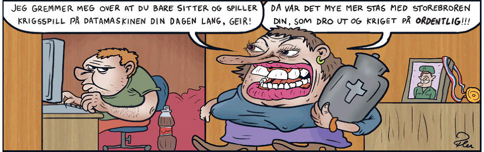 POLITISK: Dagens �Fagprat� av Flu Hartberg kan sies � v�re politisk. Men er det unntaket som bekrefter regelen om at norske tegneserier er for lite opptatt av det som skjer i samfunnet, slik Tor �rlig p�st�r? Tegning: FLU HARTBERG