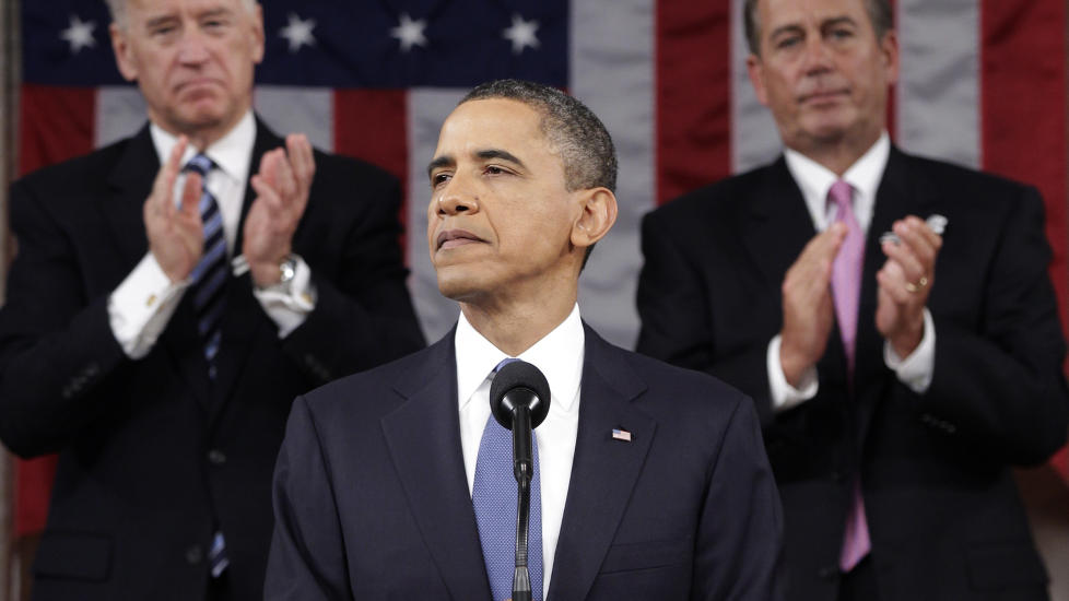 ENKEL FYR: Da Obama holdt sin State of the Union natt til onsdag, gikk det enkelt for seg. Talen rangeres som nest nederst p� listen over alle State of the Union som er fremf�rt, den fikk karakterer 8.1. Bare Bush senior har holdt en mindre komplisert tale. Det gjorde han i 1992, talen fikk karakter 7.5. Foto: REUTERS/Pablo Martinez Monsivais