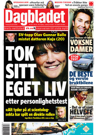 TOK PERSONLIGHETSTEST: Kaja Bordevich Ballo tok livet sitt etter å ha fått resultatene fra en personlighetstest hun tok hos scientologibevegelsen. Flere antydet at testen var utløsende faktor for selvmordet - uten at man nådde noen definitiv konklusjon. Performia bruker en omarbeidet versjon av testen i sitt rekrutteringsarbeid og betaler royalties av inntektene bruken genererer, til L. Ron Hubbard-stiftelsen. Faksimile: DAGBLADET 15. APRIL 2008 TOK PERSONLIGHETSTEST: Kaja Bordevich Ballo tok livet sitt etter å ha fått resultatene fra en personlighetstest hun tok hos scientologibevegelsen. Flere antydet at testen var utløsende faktor for selvmordet - uten at man nådde noen definitiv konklusjon. Performia bruker en omarbeidet versjon av testen i sitt rekrutteringsarbeid og betaler royalties av inntektene bruken genererer, til L. Ron Hubbard-stiftelsen. Faksimile: DAGBLADET 15. APRIL 2008